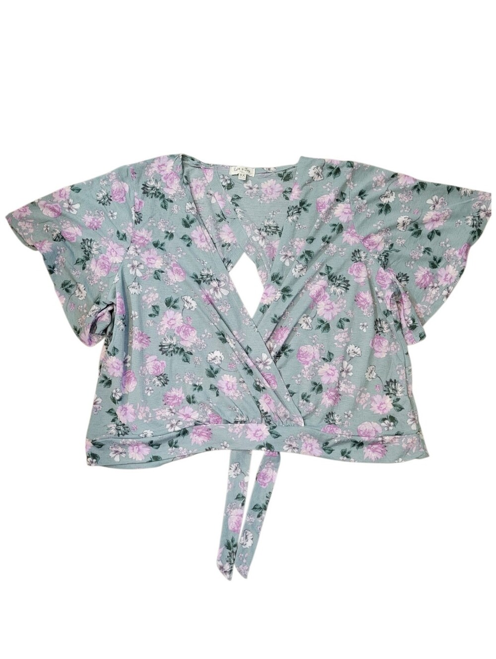 Love + Joy Sage Green Floral Suplice Tie Open-Back Top Plus Size 3x